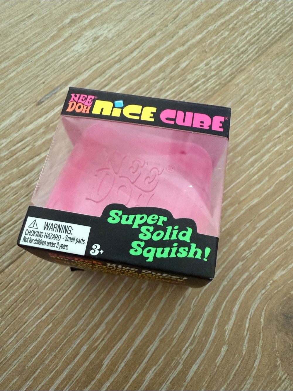 NeeDoh Nice Ice Cube Super Solid Squish, Pink Authentic